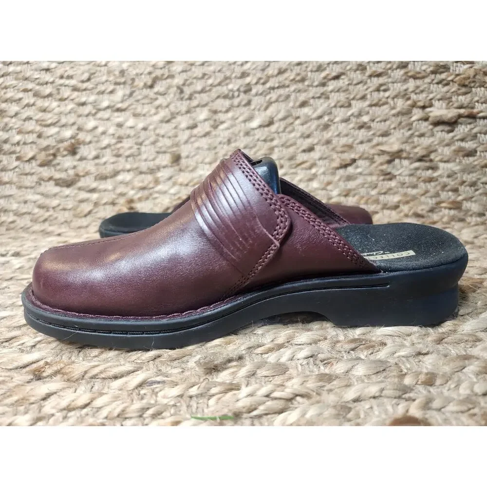 Clarks Burgundy Red Leather Patty Lorene Slip On Mule Clogs Size 7M